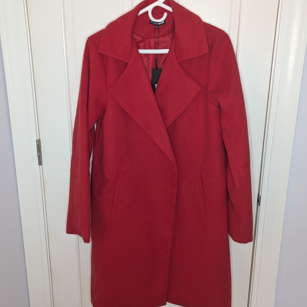Fashion Nova Bold Red Long Peacoat Size Large